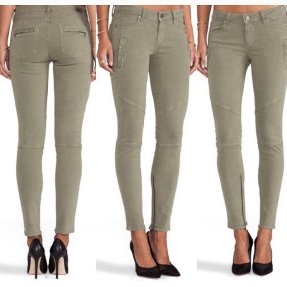 PAIGE Denim Marley Skinny Moto Jeans Fatigue Green Size 27 - Picture 4 of 13